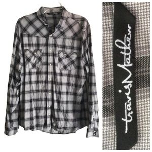 TRAVIS MATHEW Men’s Western Pearl Snap Plaid Long Sleeve Shirt Sz Large